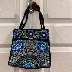 Mexican style Aztec kaleidoscope Mini Floral Blue Bag